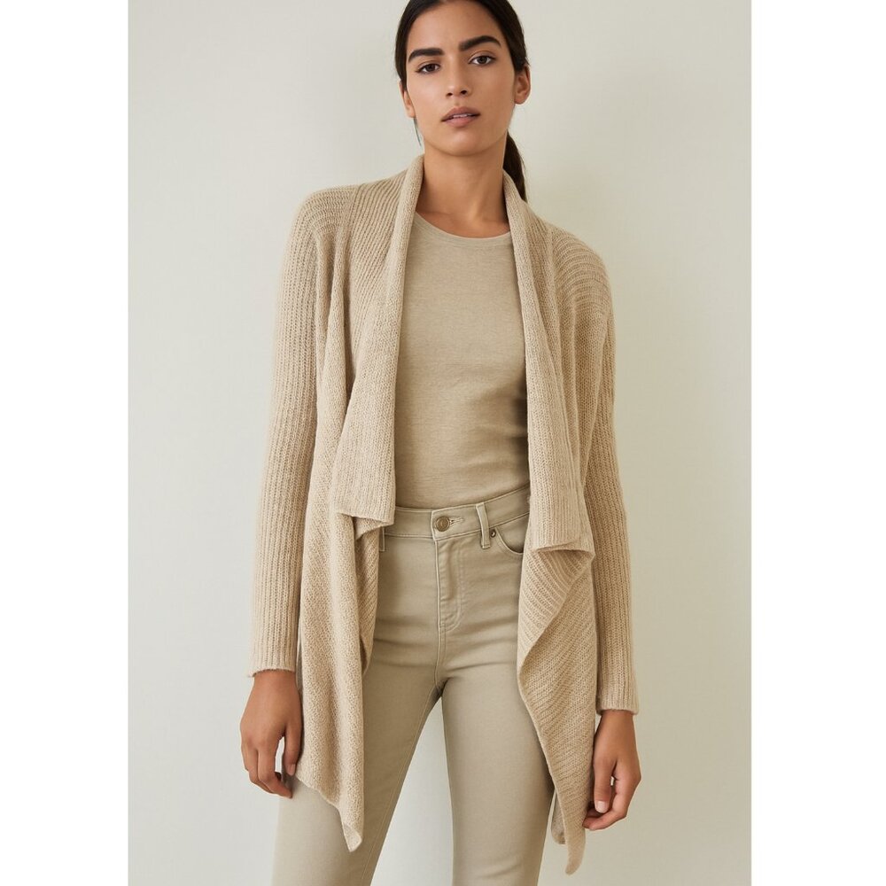 EILEEN FISHER Organic Linen Cardigan Longline Draped Loose Neutral Lagenlook M